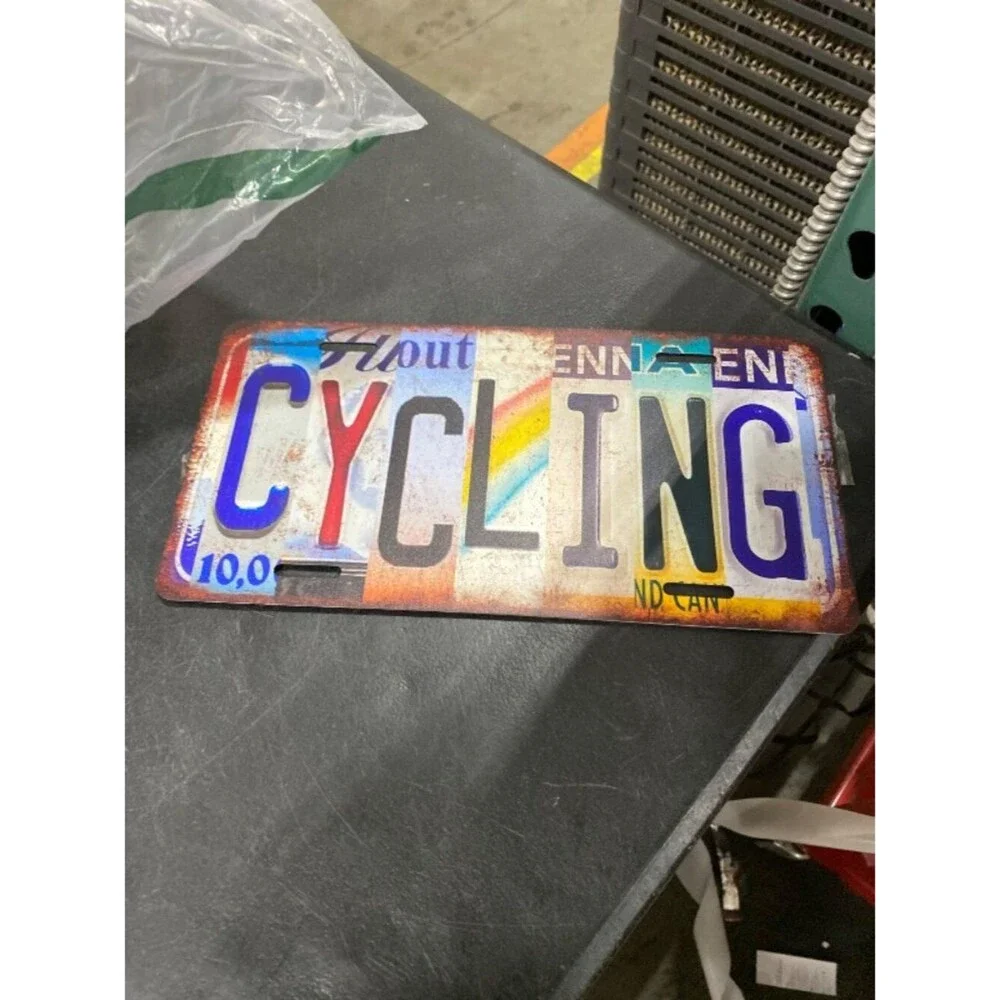 Vintage Sport Metal Tin Sign Cycling License Plate Wall Decor for Home Cafe Bar